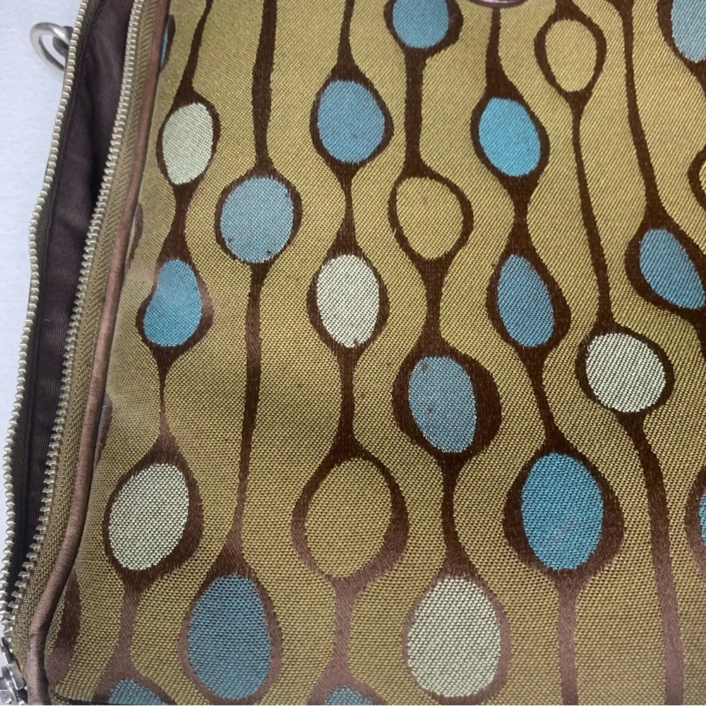 Angela Adams Retired Green Teal Canvas Shoulder Tote Satchel Geometric Bag HTF